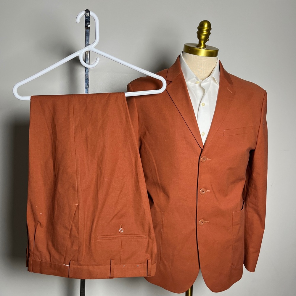 Express Suit Mens 42S 38x28 Burnt Orange Solid Extra Slim Fit 2-Button Cotton